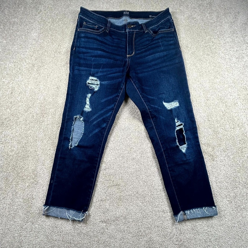 Ana A new Approach Jegging Jeans Women 12 Blue Denim Cotton Dark Wash Distressed